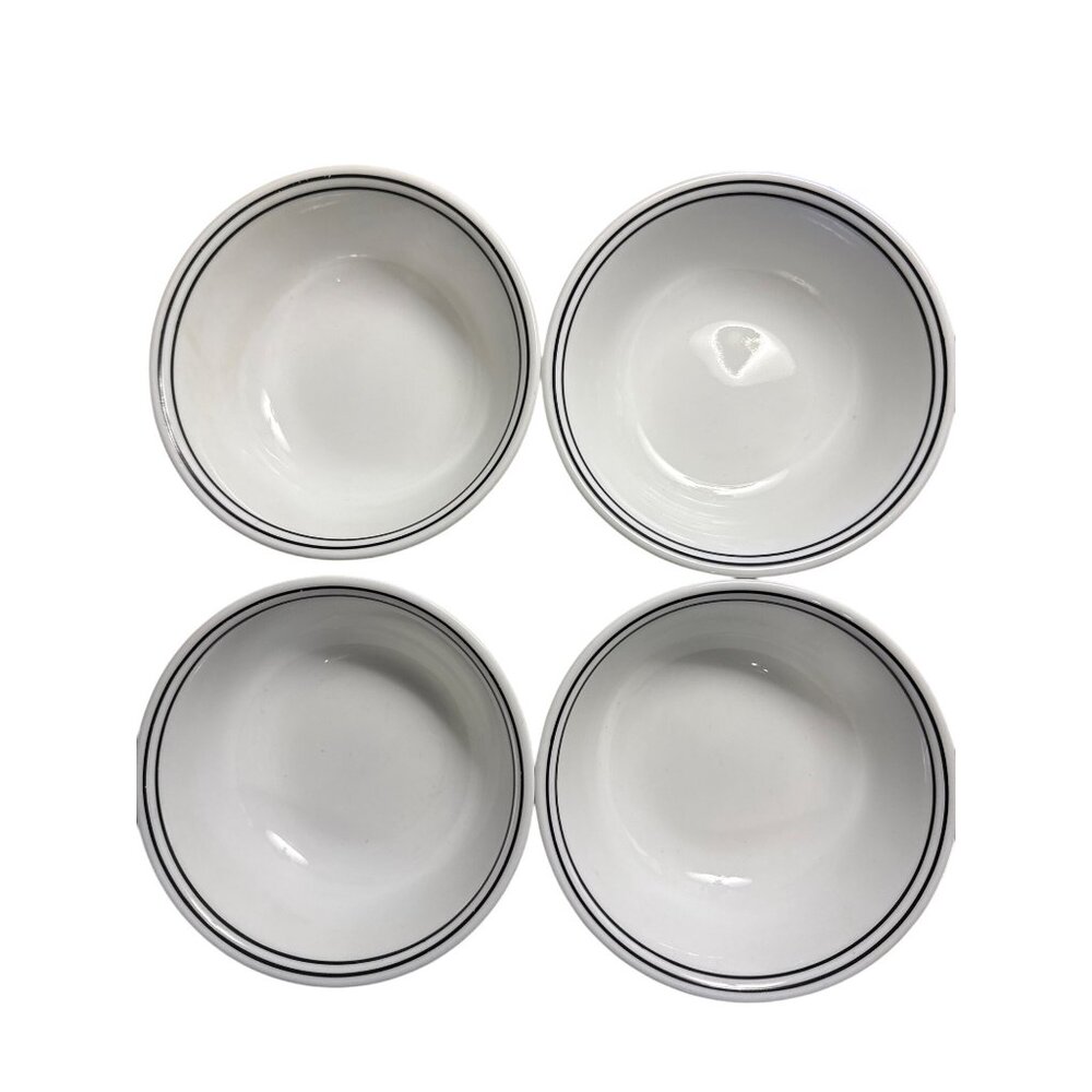 Corelle By Corning City Block Black Stripe Cereal Bowls Set Of 4 White 6.25” USA